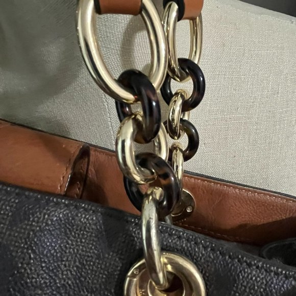 Michael Kors Cynthia Leather Satchel Signature Handbag - Picture 7 of 15